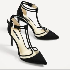 Zara Black/Vinyl Ankle Strap Pumps